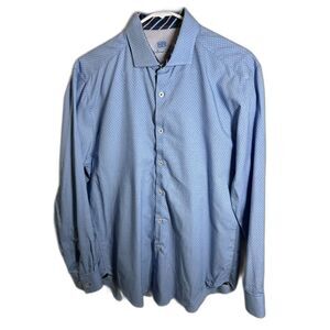 Michelsons London Men’s Blue Geometric Slim-Fit Stretch Dress Shirt
